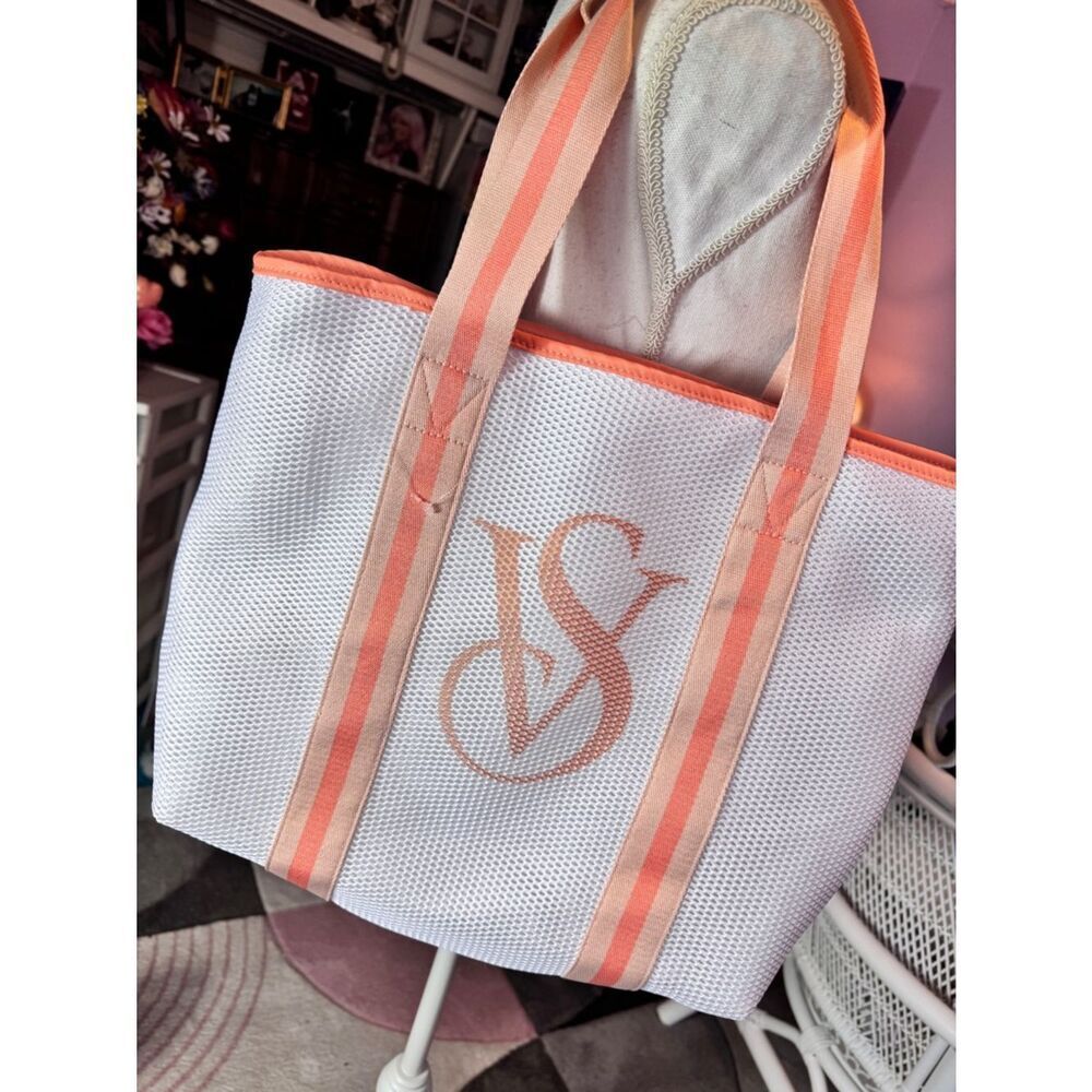 Victoria's Secret White and Coral Tote Bag - Picture 3 of 5